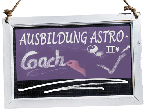 Schriftzug auf Tafel mit Kreise Astro Coach